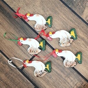 Set of 5 Wooden Hand Painted Chicken Ornaments​​​